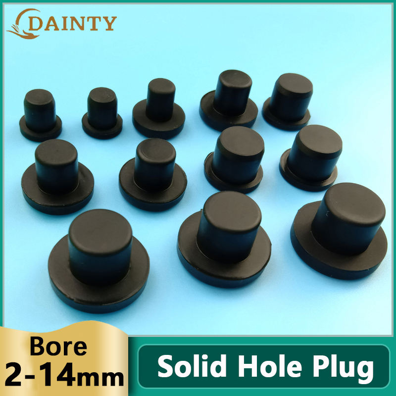 Diámetro 2-14 mm Goma de silicona sólida Tapón de orificio de sello redondo Tipo T Cubierta de tapón de sello de extremo ciego Negro