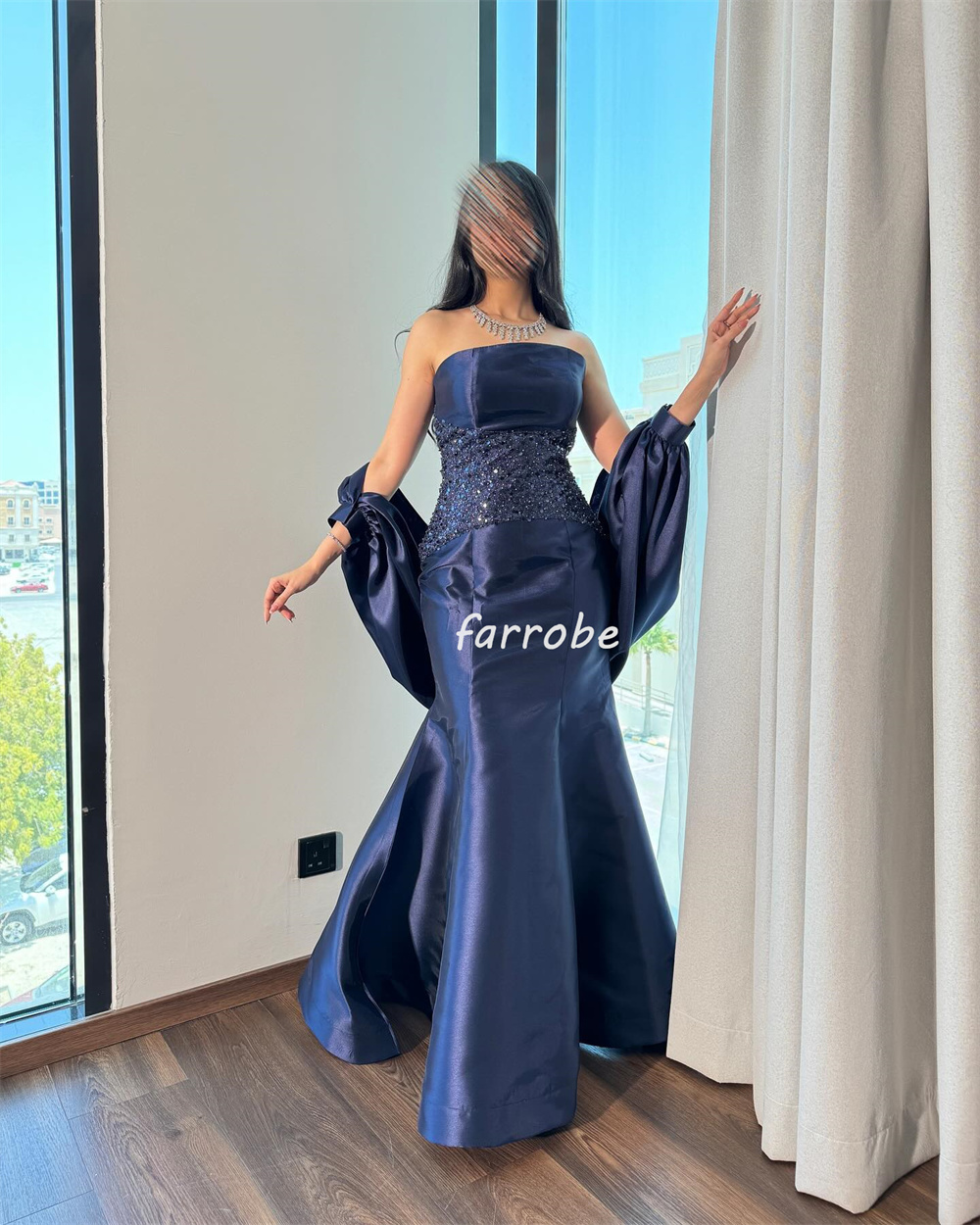 Customized Matching Classic Pleat Ruched Beading Sequined Mermaid Strapless Long Dresses Bespoke Occasion Dresses High Quality