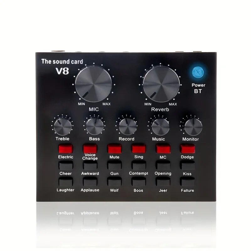 Placa de Soundcard V8 especial com microfone, equipamento de transmissão, terno para computador, telefone, trill, host do jogo, transfronteiriço, estilo quente