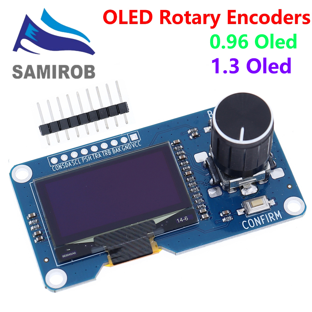 SAMIROB 0.96/1.3 inch white oled display screen combined with EC11 rotary encoder module IIC interface for arduino