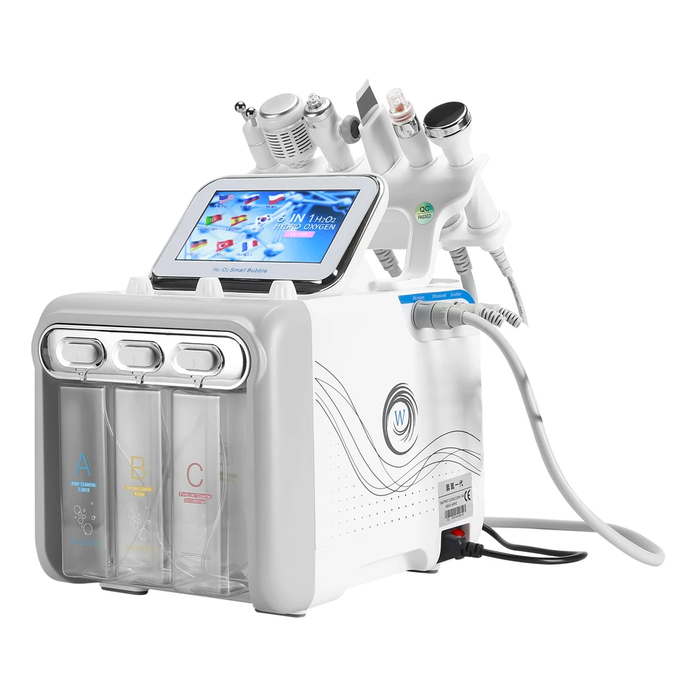 6 in1 H2-O2 hidro dermoabrasão rf bio-lifting spa facial hidro máquina de microdermoabrasão facial água dermoabrasão máquina de beleza