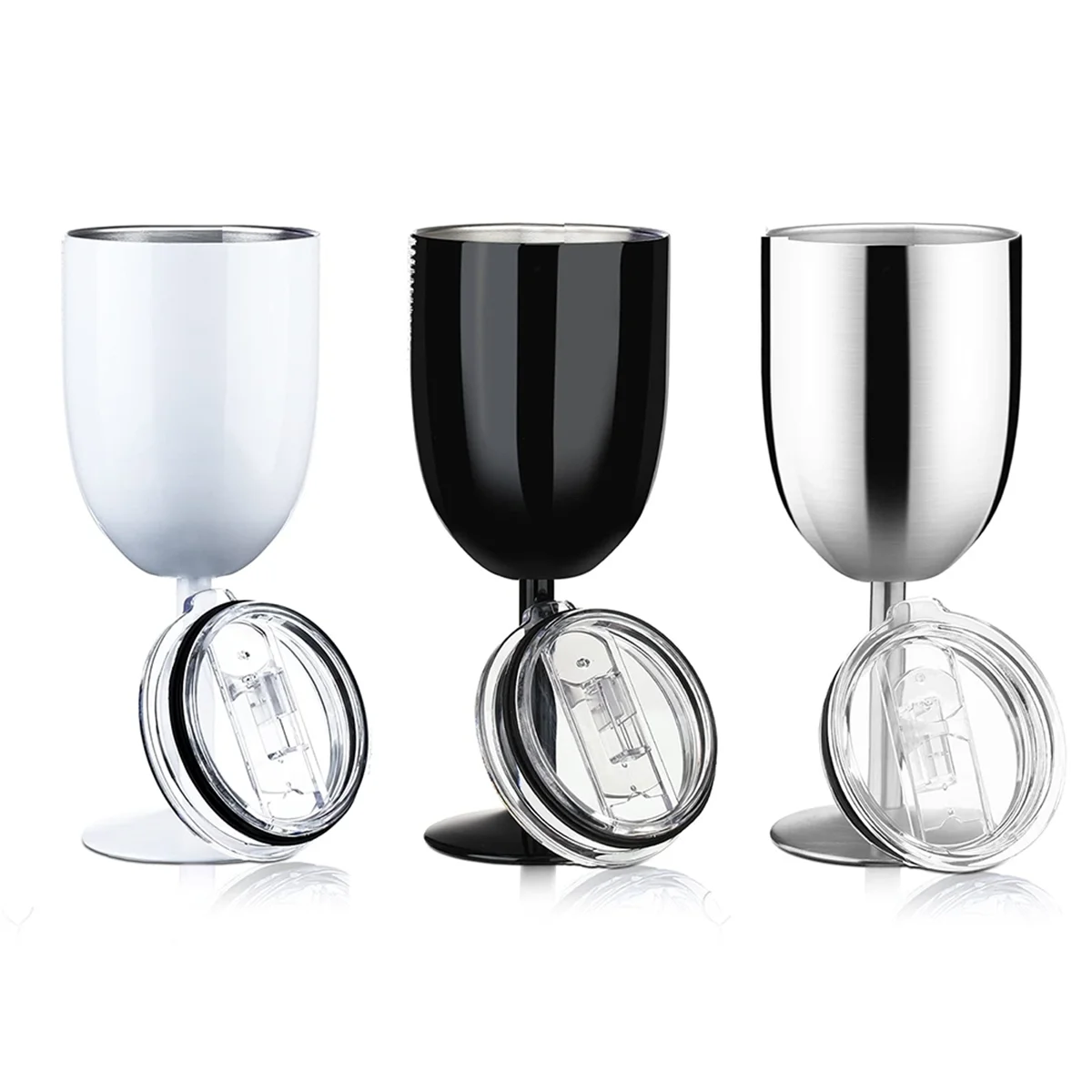 Bicchieri da vino in acciaio inossidabile con stelo con coperchio bicchiere da vino isolato A doppia parete calici infrangibili bicchieri da vino 10oz A