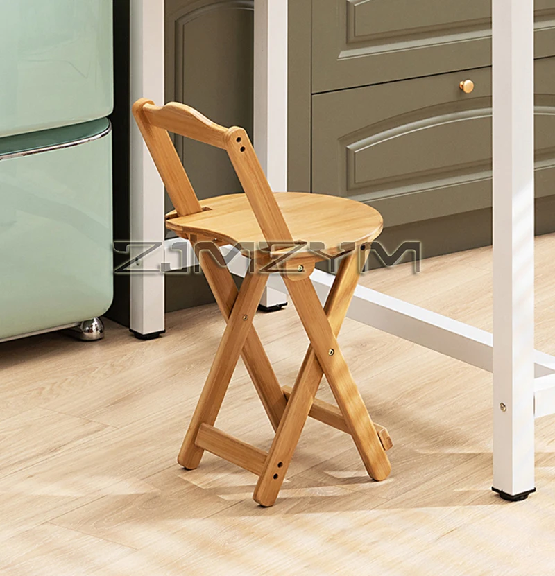 Bamboo Foldable Bar Chair Portable High Counter Stool Space Saving with Backrest Nordic Coffee Shop Dining Furniture
