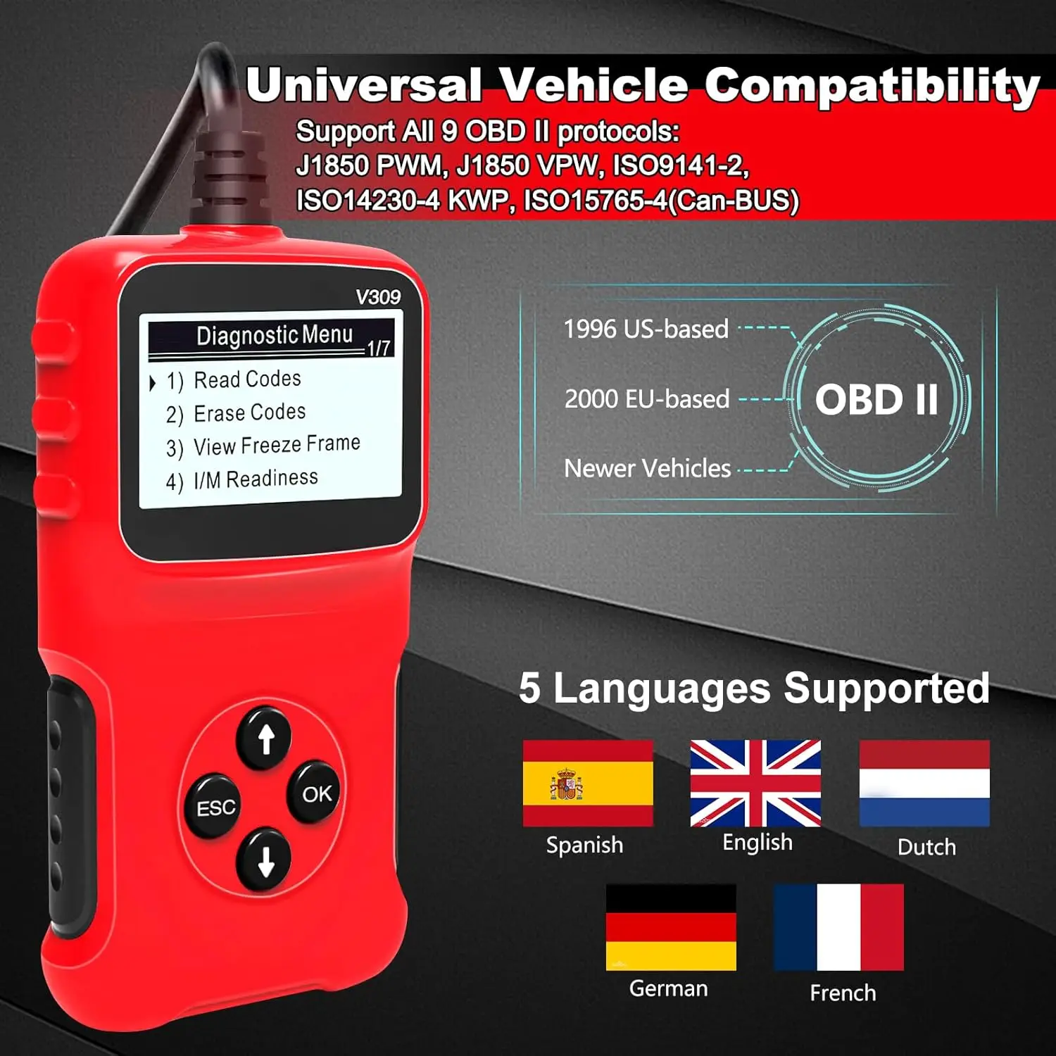 V309 Obd2 Scanner Auto Diagnostisch Hulpmiddel Motorproblemen Code Reader Obd2 Automotive Volledige Functie Scan Tool