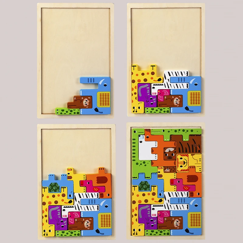 Montessori Dierenkarakters Transport houten puzzel Russische blokken Schattige dieren Puzzel Speelgoed bezetting