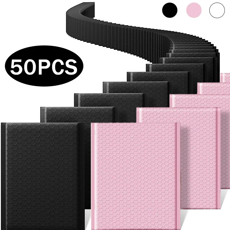 50-10 pces preto/rosa/branco bolha mailers pacote de entrega embalagem pequenas empresas suprimentos envelopes bolha saco de embalagem mailer