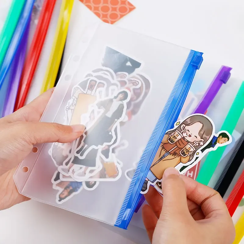 A5 Size Random Prints Loose-leaf File Pocket Zipper Lock Binder File Folder Index Insert Page Bag Organiser File Jackets Bag