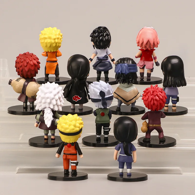 Quente 12 pçs/set anime naruto shippuden hinata sasuke itachi kakashi gaara figura brinquedos q versão pvc estatueta modelo bonecas presentes