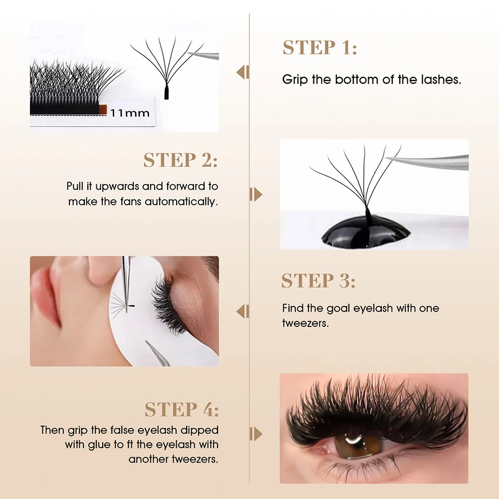 12 Rows MASSCAKU Soft Long-lasting 3D/4D/5D W Design Lash C/D Curl 0.07mm Thickness 3D Effect Handmade W Style Eyelash Supplies