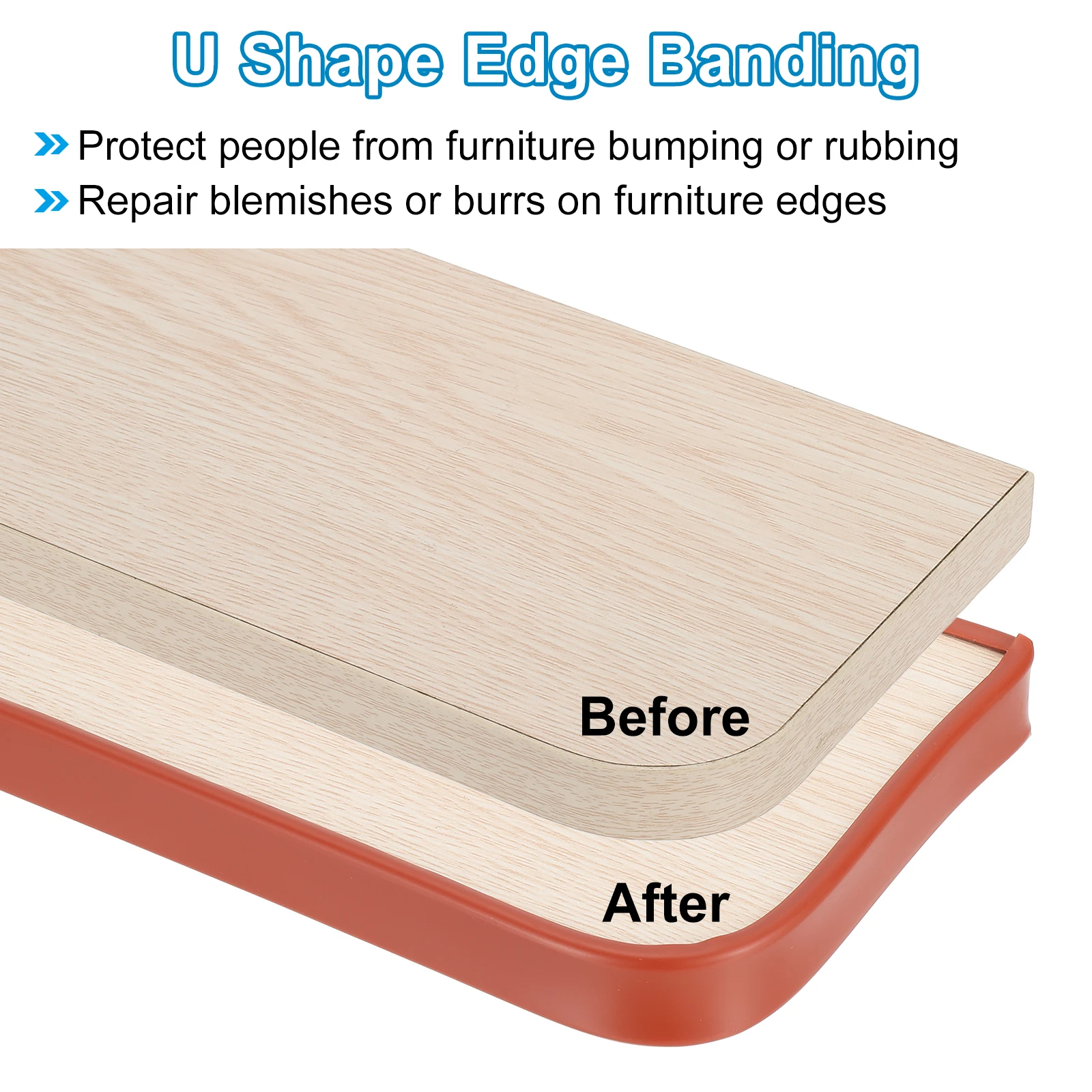U-Shape Edge Banding Furniture Edge Strip Self Adhesive Edging Trim Flexible Edge Protector for Countertop Table Cabinets Shelve