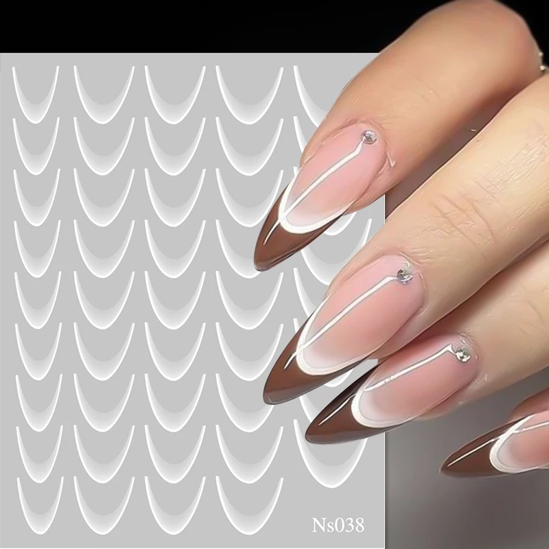 1/2Pc 3D Gradientภาษาฝรั่งเศสคําLineสติกเกอร์เล็บสีดําสีขาวลายเส้นSlidersเล็บอุปกรณ์เสริมเล็บดอกไม้ผีเสื้อกาว
