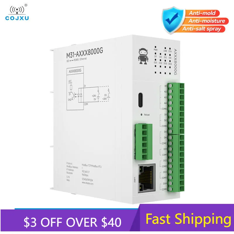 Verteilte ferngesteuerte IO-Modulserie RS485 RJ45 Analogschalter Erfassung COJXU M31 Host-Erweiterungsmodul Modbus Kostenloses Spleißen