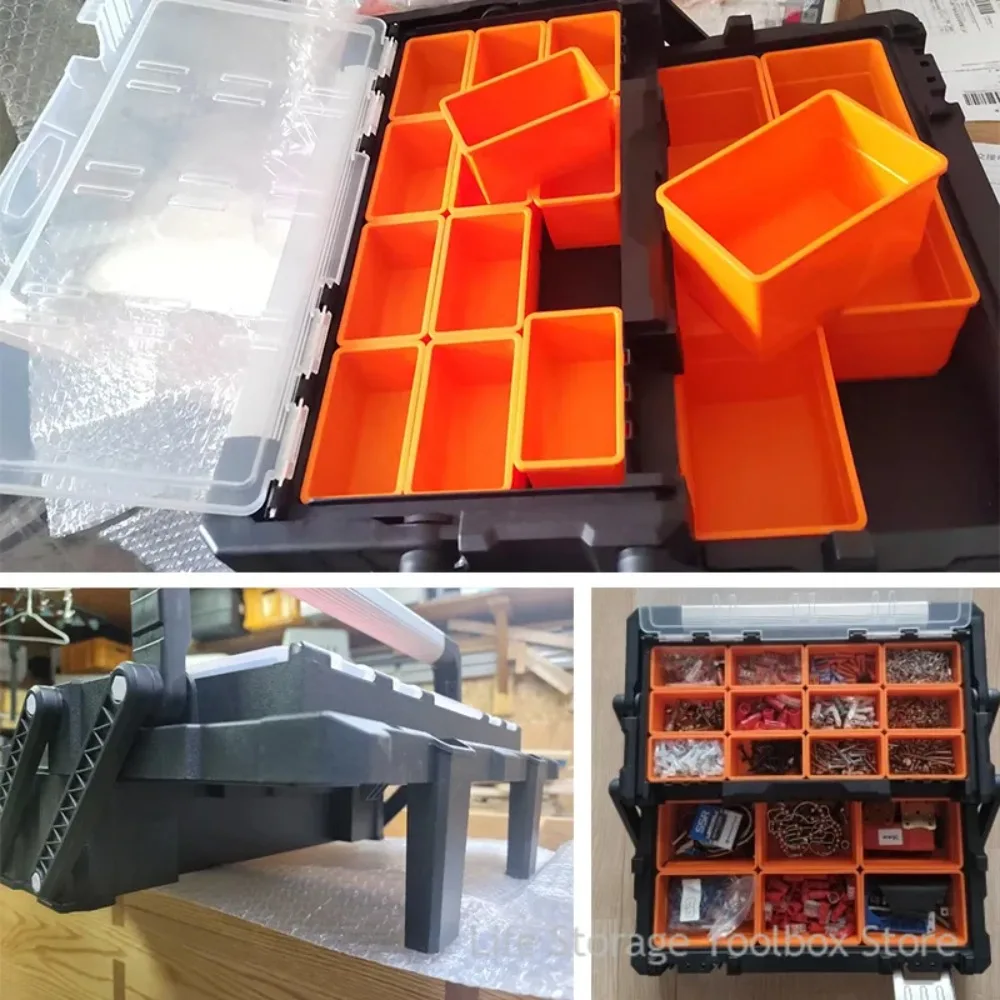 Caja de herramientas portátil, caja de herramientas grande de 2 capas, organizador de herramientas de plástico, piezas, caja de almacenamiento de herramientas, tornillos, caja de arreglo de herramientas