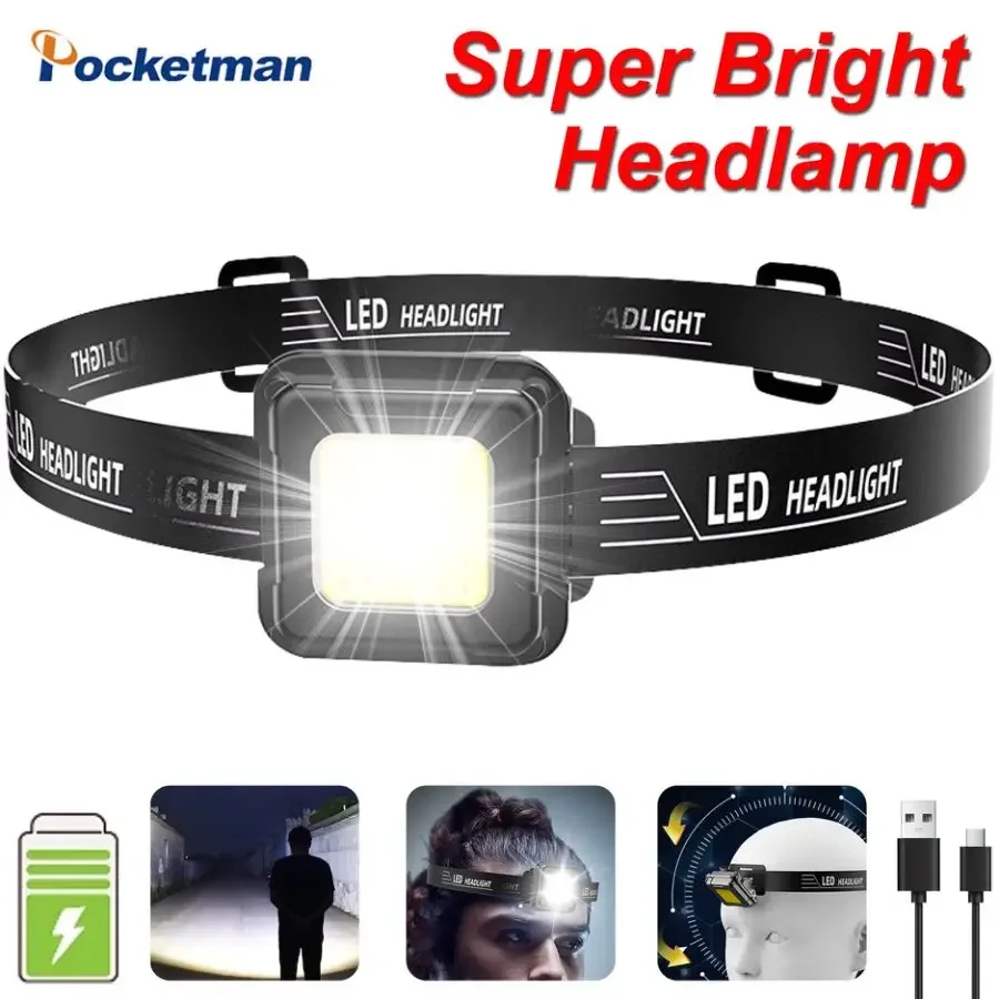 USB Rechargeable Headlamp High Lumens COB LED Headlight Multifunctional Super Bright Head Lamp Mini Head Flashlight