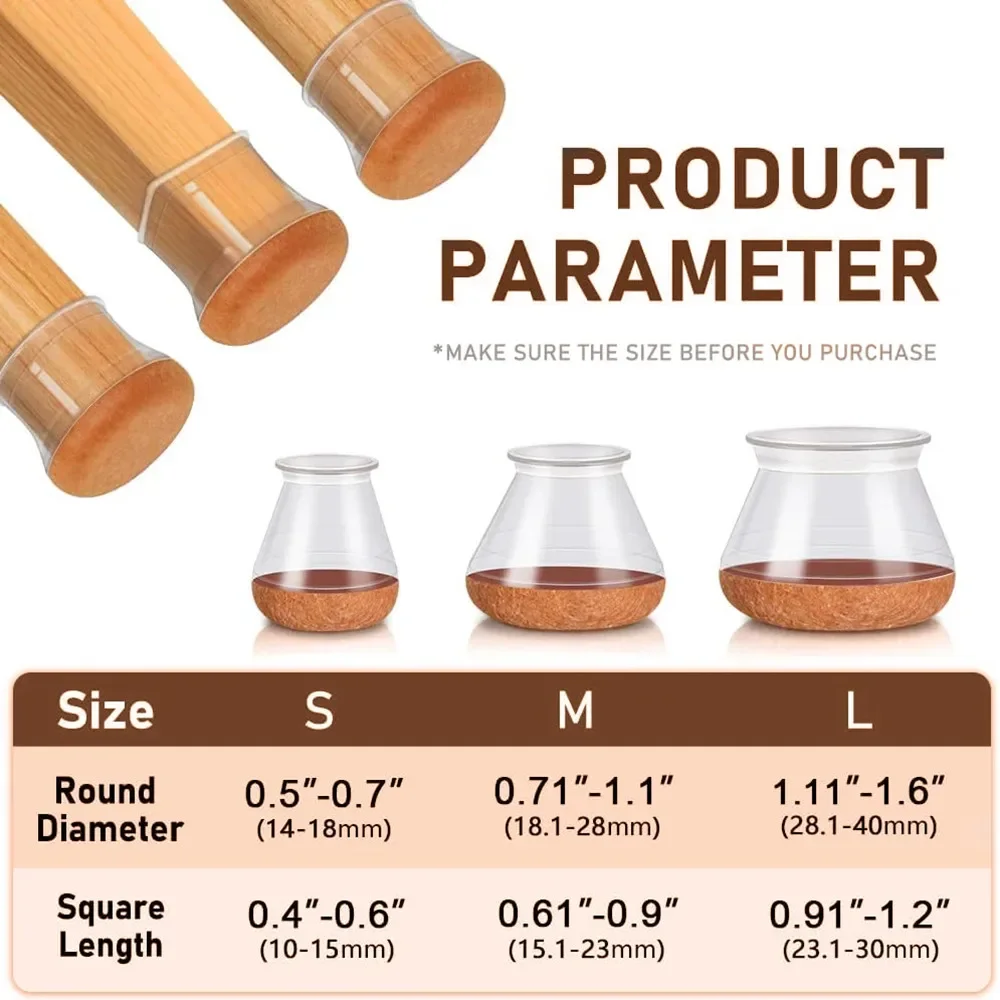 24 pezzi Tappi per gambe per sedie Cuscinetti protettivi per pavimenti per gambe per mobili in silicone Protezioni per gambe trasparenti mute Tappo per pavimenti resistente ai graffi