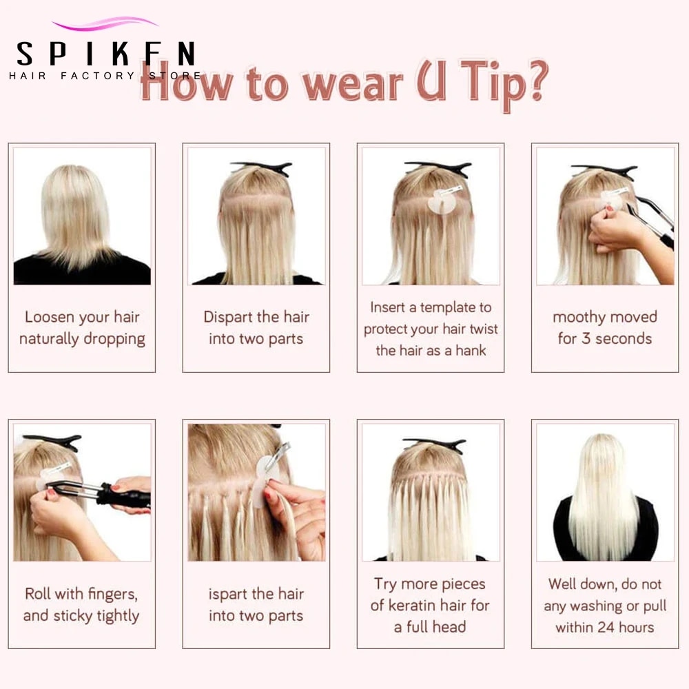 SPIKFN ฟิวชั่น Keratin Bond Human Hair Extensions แคปซูล U เล็บเคล็ดลับ 12 "16" 20 "24" Pre Bonded ผม Platinum สีบลอนด์ 50pcs