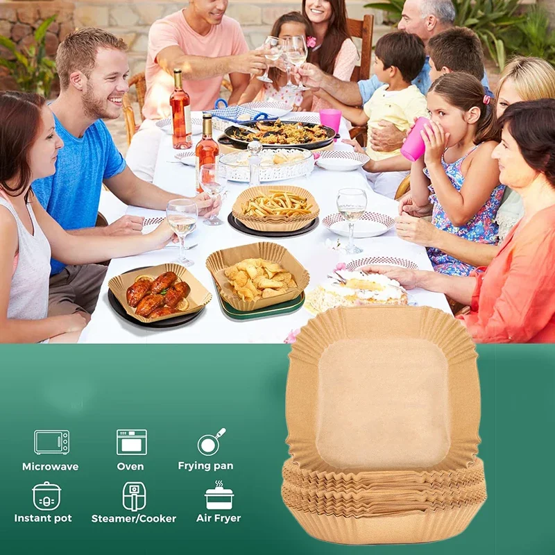 Revestimiento para freidora de aire, estera desechable para microondas, productos para hornear de papel para freidora de aire cuadrada antiadherente