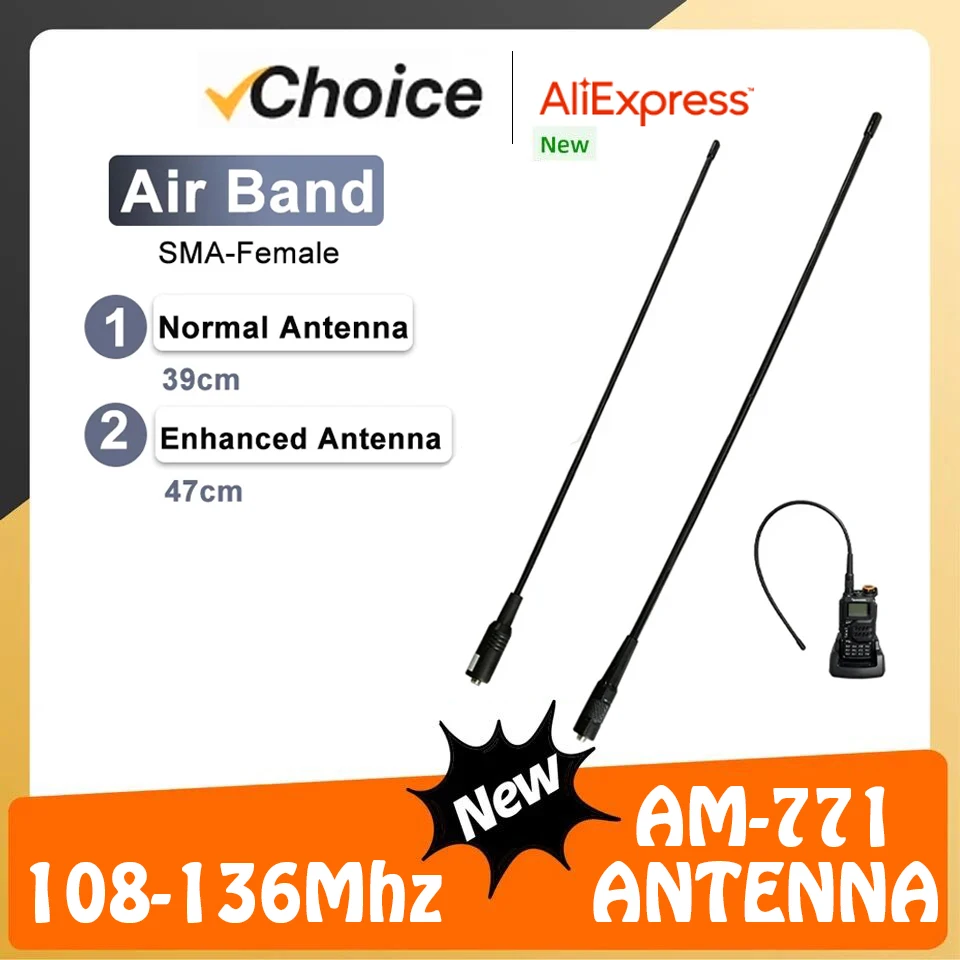 AM-771 Walkie Talkie SMA-Vrouwelijke Antenne 108-136Mhz Air Band Zachte Zweep Antenne Voor Quansheng UV-K5 UVK-6 AR-830 Radio Accessoires