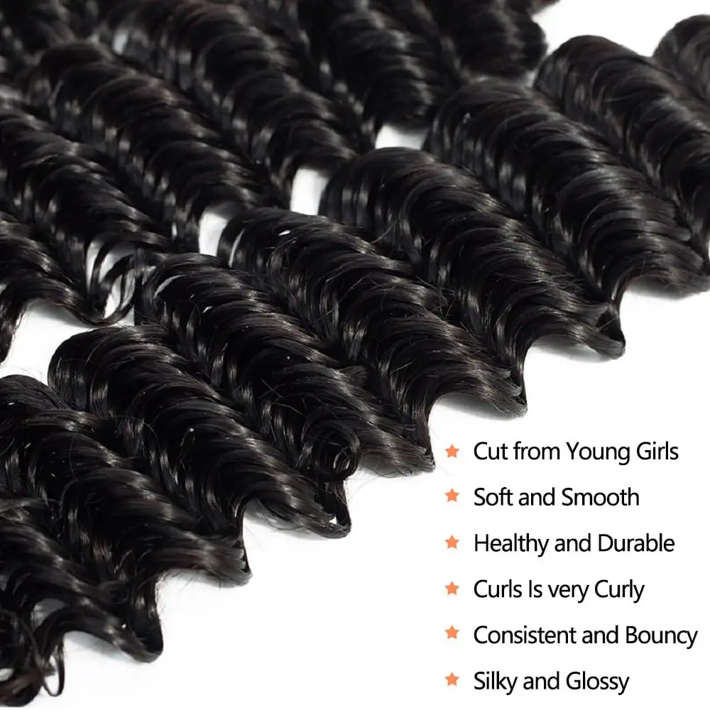Tissage en lot brésilien 100% naturel bouclé birman, Deep Wave, 15A, Extensions de cheveux, lots de 1/3/4