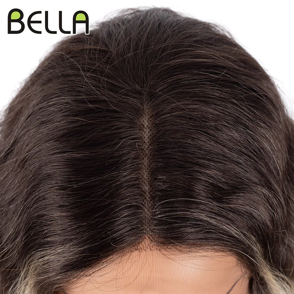 Bella 40 นิ้ว T Part ลูกไม้วิกผมสังเคราะห์ Deep WAVE วิกผมยาว Ombre สีบลอนด์สีน้ําตาลคอสเพลย์วิกผมความร้อนทนผมปลอม