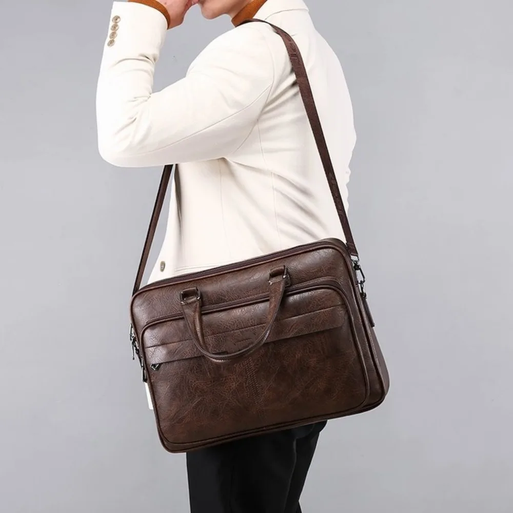 Męska torba biznesowa o dużej pojemności Pu skóra luksusowe teczki Tote Bolsas czarna wodoodporna torebka torby na ramię typu crossbody