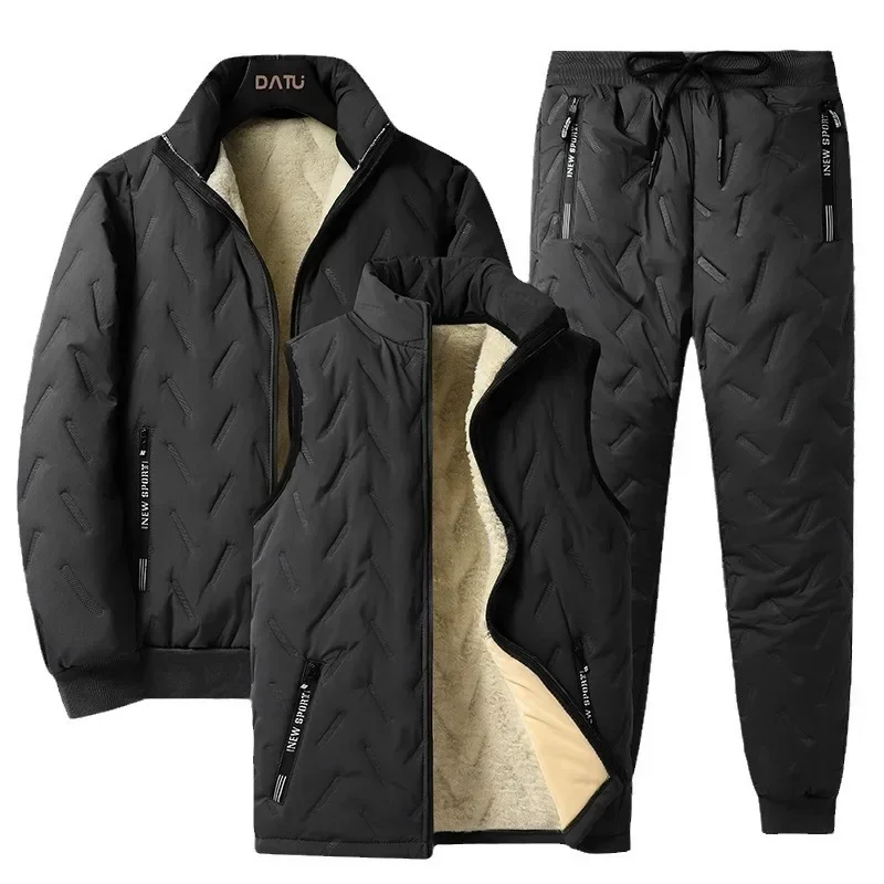 Ensemble manteau et veste en coton doublé de sourire, veste coupe-vent, velours de mouton épais, style décontracté, fjCasual, chaud, hiver, 3 pièces
