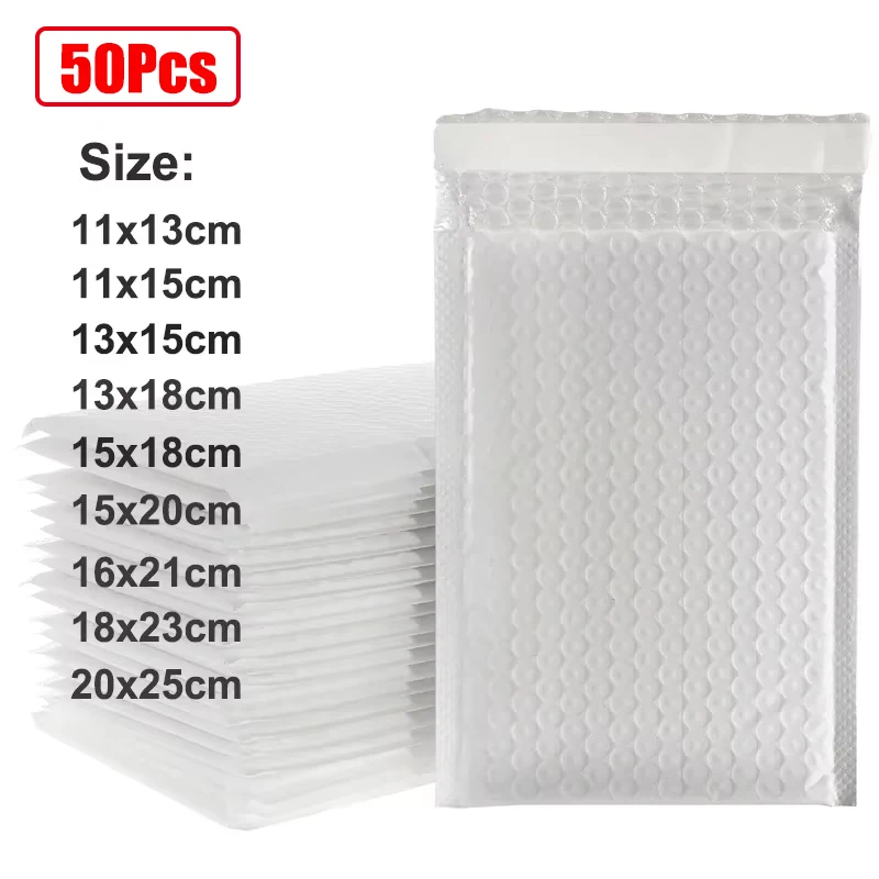 50 pçs bolha branca mailers bolha acolchoada envelope mailer espuma para embalagem auto selo saco de transporte saco de estofamento de bolha