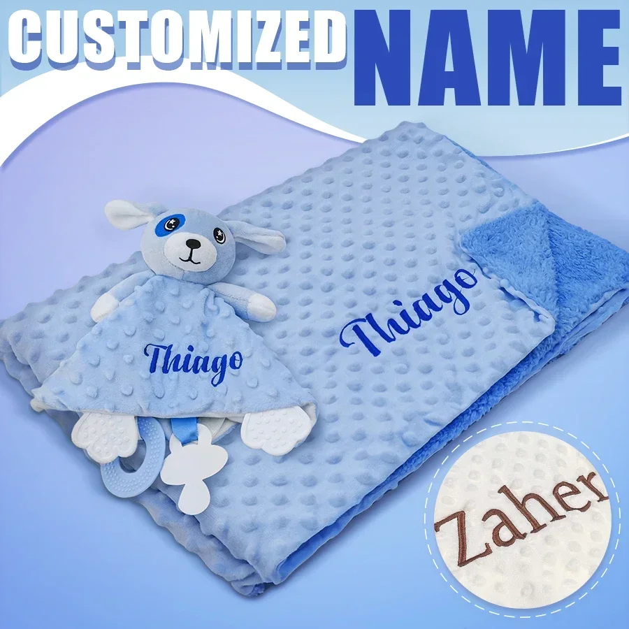 Coperta per neonati personalizzata Passeggino per neonati Bambole che dormono Coperta personalizzata con nome Set regalo di asciugamani di sicurezza per animali