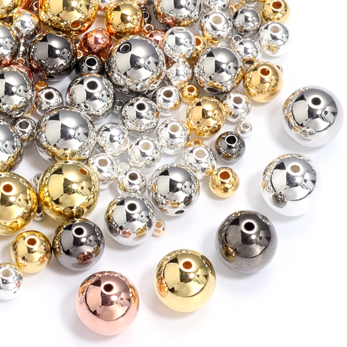 3-14mm Round Spacer Beads CCB Gold Silver Color Smooth Loose Ball Beads for Bracelet DIY Jewelry Making Accessories