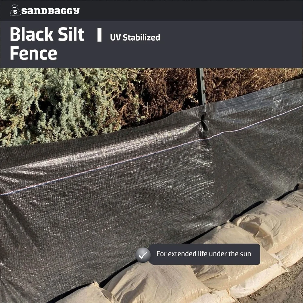 Black Silt Fence Fabric Roll 3FT x 500FT Erosion Control Sediment Retention Barrier Temporary Construction Site Fencing
