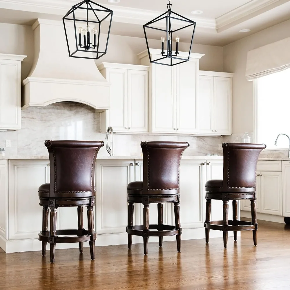 Pullman 26 Inch Tall Counter Height Upholstered Barstool with Back in Dark Walnut Finish with Vintage , Set of 3