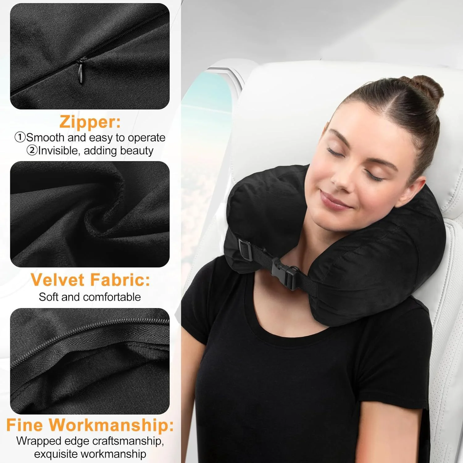 Refillable Travel Neck Pillow - Adjustable Memory Foam Pillowcase for Airplane, Car & Home, Portable with Storage Bag