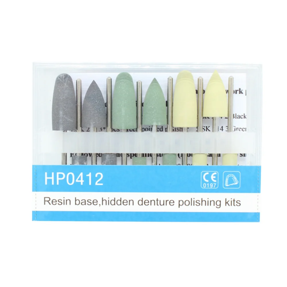 Hp0412 12 pçs/kit base de resina dental kits de polimento de dentadura escondida para baixa velocidade contra ângulo handpiece denspay ferramentas odontológicas