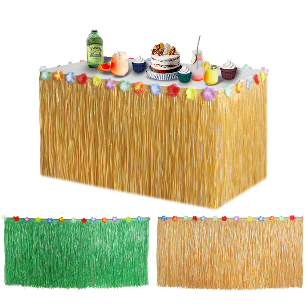 Falda de mesa de paja para fiesta hawaiana, falda de mesa de hierba, fiesta temática para mar tropical hawaiano, decoración para fiesta de cumpleaños y boda
