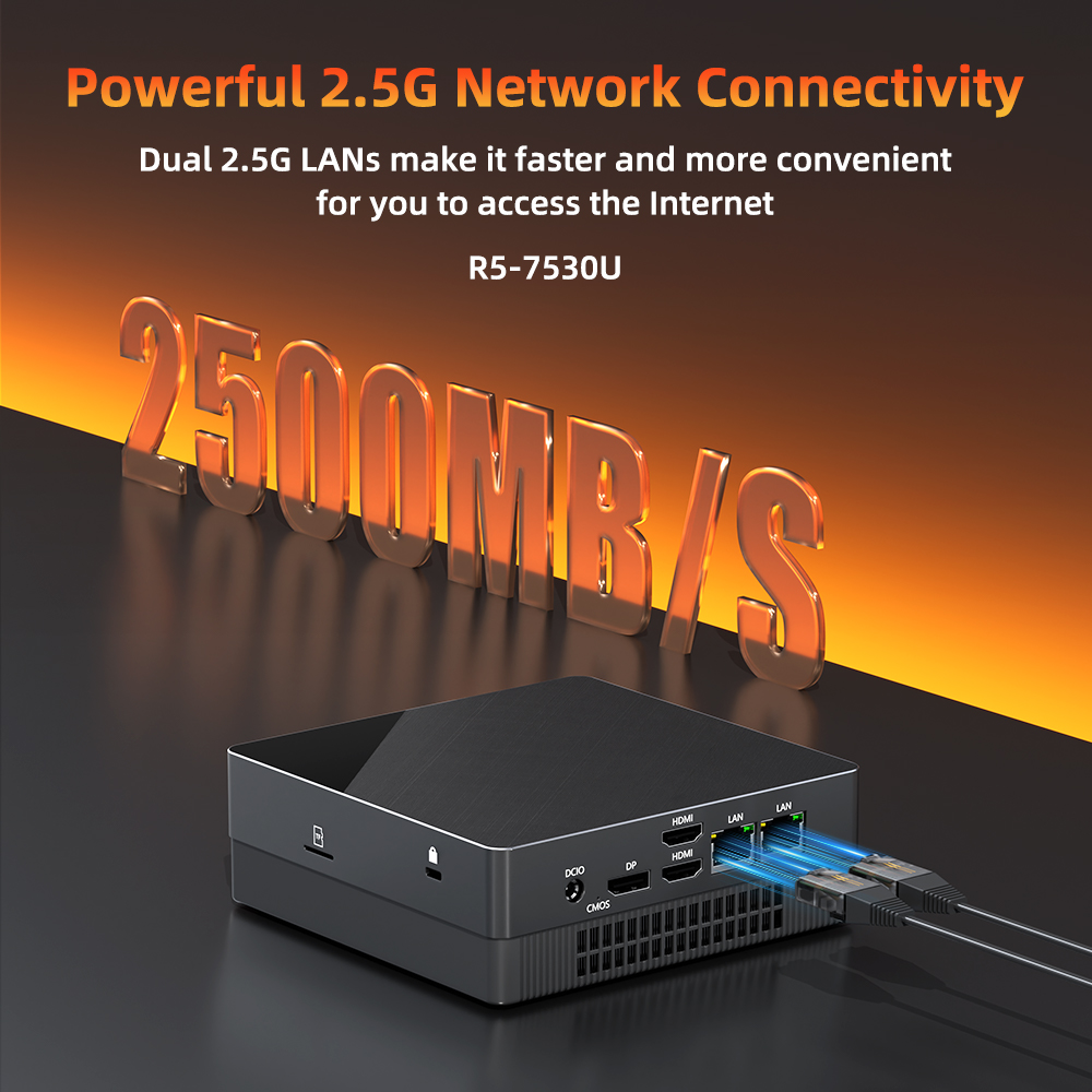 TexHoo Mini PC AMD Ryzen5 7530U 4500U 4300U 5300Uเดสก์ท็อปคอมพิวเตอร์WIFI5 BT4.0 DDR4 Triple Display Dual LAN
