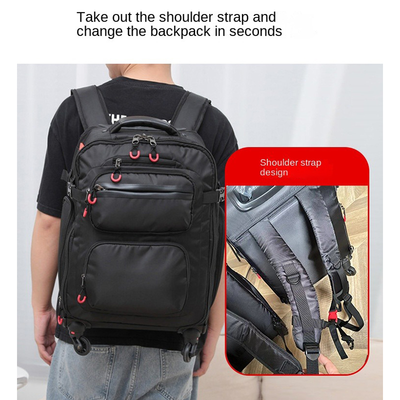 男性用の黒い車輪付きバックパック,オックスフォードトロリーバッグ,軽量荷物,キャビンバッグ,防水バックパック,トラベルバッグ,18インチ,20インチ,24インチ