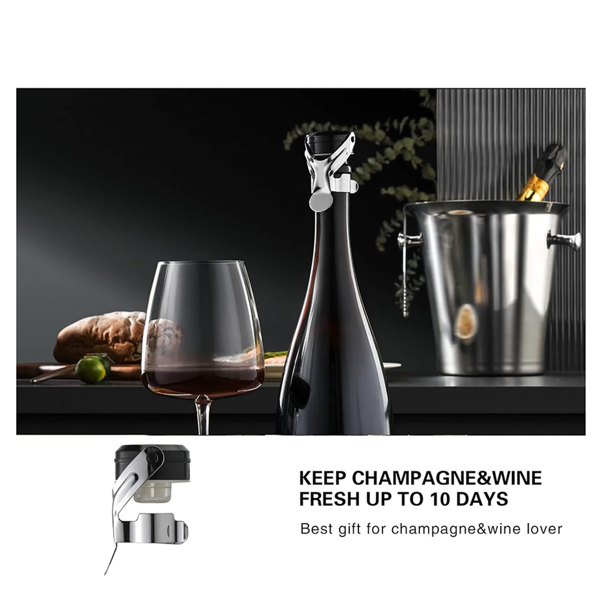 Champagner & Weinflaschen verschlüsse Edelstahl, auslaufs icher halten wieder verwendbar, Kork geeignet 4er Pack Silber