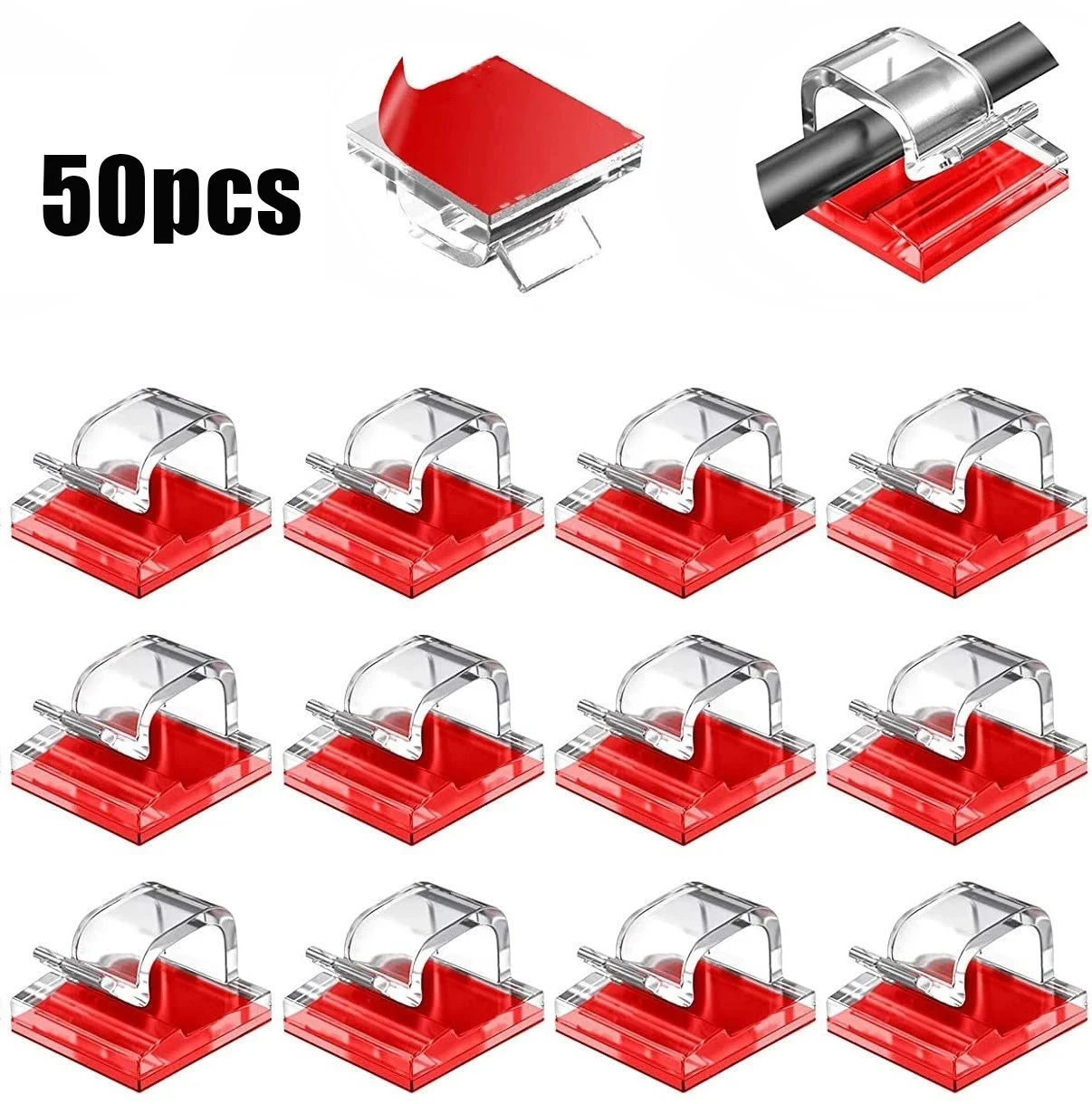 50 Uds. Cable organizador clips de cable de gestión de cable soporte de cable USB carga línea de datos Bobbin Winder gancho montado en la pared