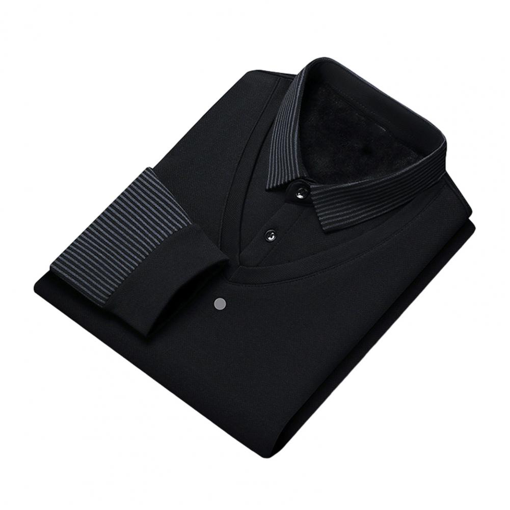 Shirt Collar Sweater Mid-aged Men's Formal Business Style Striped Sweater with Lapel Thick Plush Warm Knitted Pullover for Fall