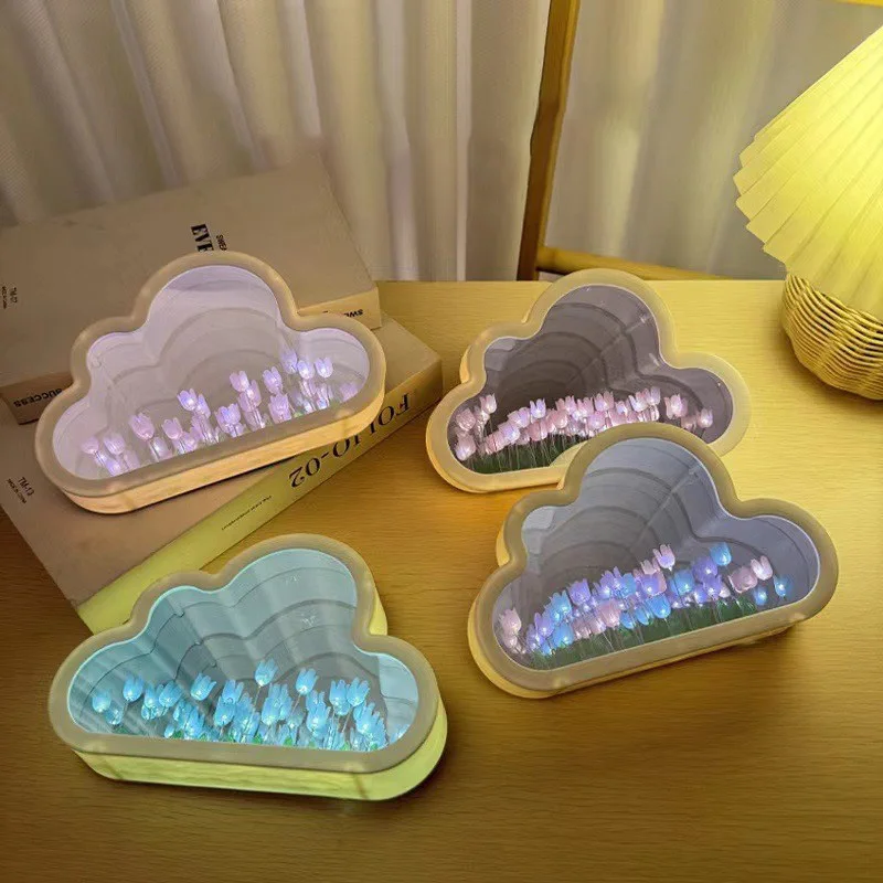 手作りのチューリップ型の花の形をしたLEDランプ,室内装飾ライト,鏡,テーブル,寝室,海,雲,DIY,新品