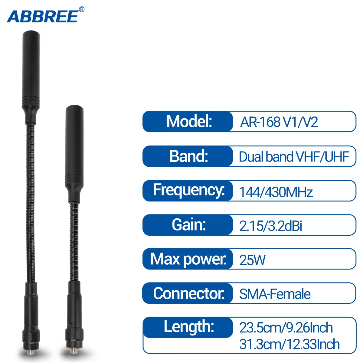 ABBREE Zwanenhals Tactische Antenne AR-168 VHF UHF SMA-Vrouwelijke voor BAOFENG UV-5R 5RH 13 17 21 PRO QUANSHEGN UV K5 (8) Plus