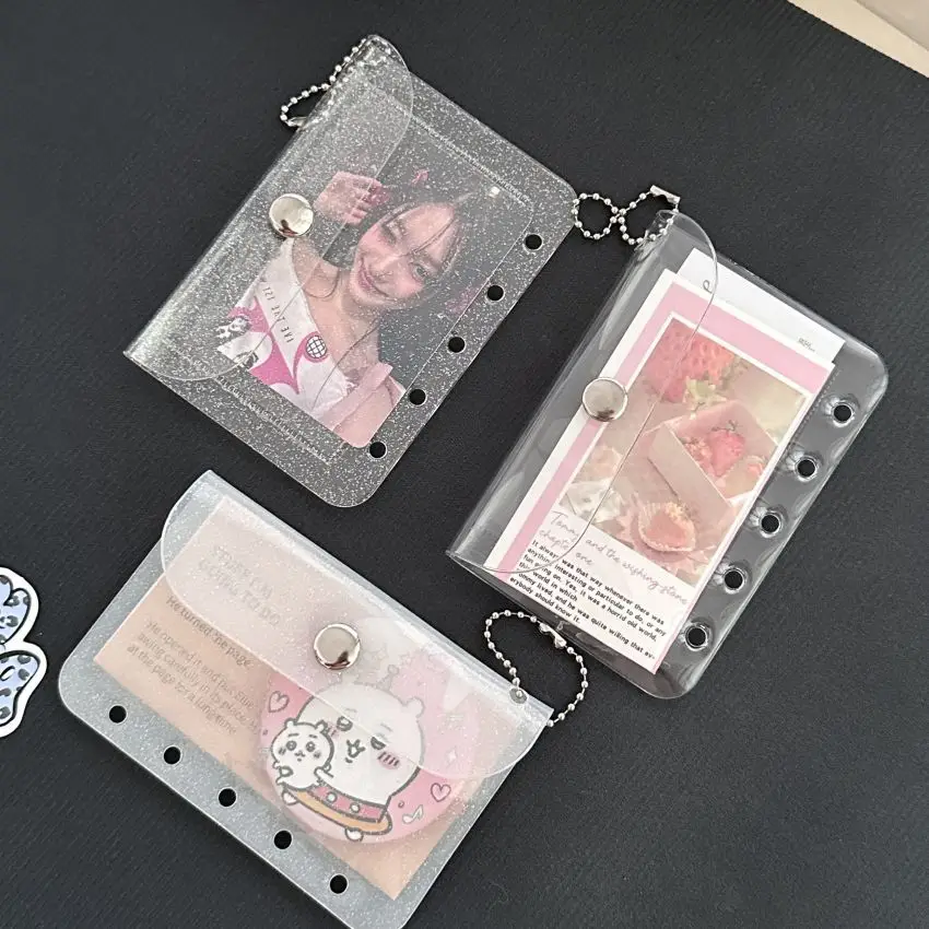 Funda porta tarjetas de hojas sueltas M5 con cinco agujeros, bolsa de almacenamiento transparente de PVC con purpurina, bolsa interior para cuaderno de notas, funda para tarjetas, Sleece INS Original