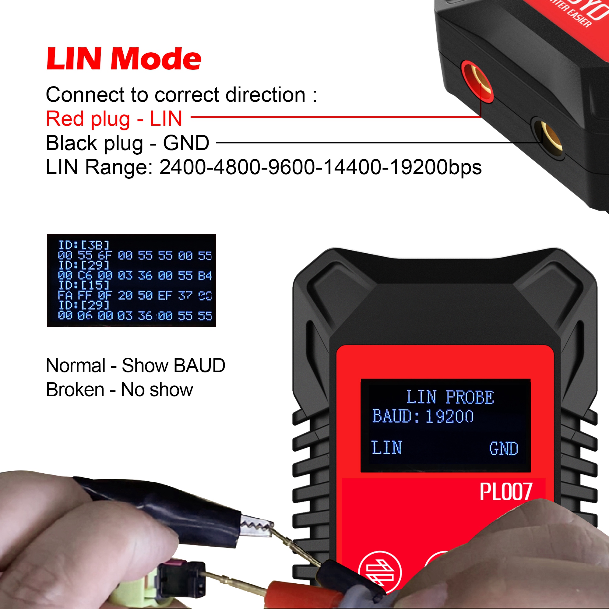 WOYO PL007 Probador CAN LIN PWM, reconocimiento automático de CAN-H y CAN-L, lectura de velocidad de baudios, para diagnóstico automotriz