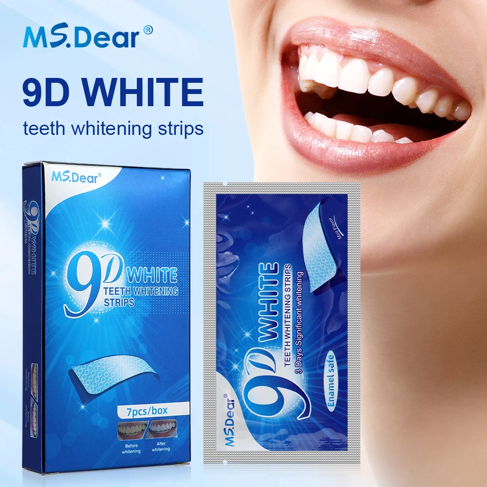Tiras de limpieza de dientes blancas de Gel 9D, cuidado de higiene bucal, tiras blanqueadoras de dientes de doble elasticidad, carillas de dientes postizas, herramienta de belleza dental
