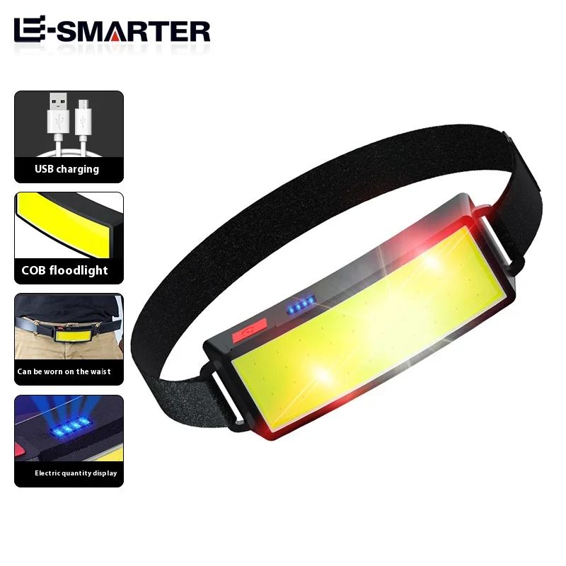 Lampada frontale COB LED super luminosa ricaricabile 180 °   Lampada frontale Torcia esterna impermeabile da corsa Pesca Campeggio Escursionismo Faro