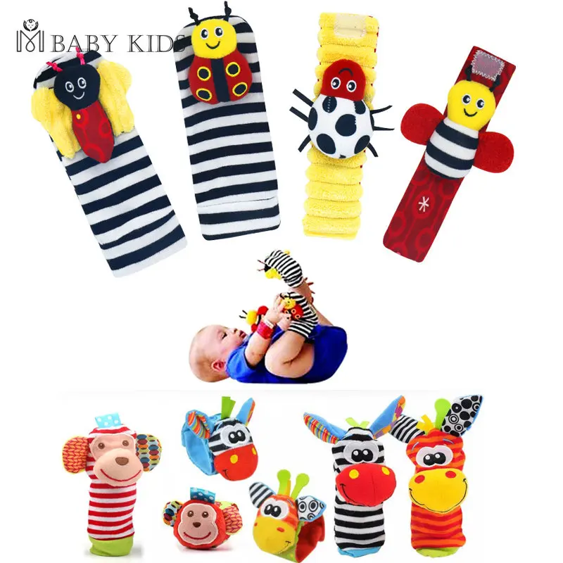 เกมเด็ก Plush Rattle ถุงเท้า Sensory ของเล่นสําหรับทารกทารกแรกเกิดอุปกรณ์เสริมตุ๊กตาสัตว์นาฬิกาข้อมือ Rattle ของเล่นเด็ก 0 3 6 12 เดือน