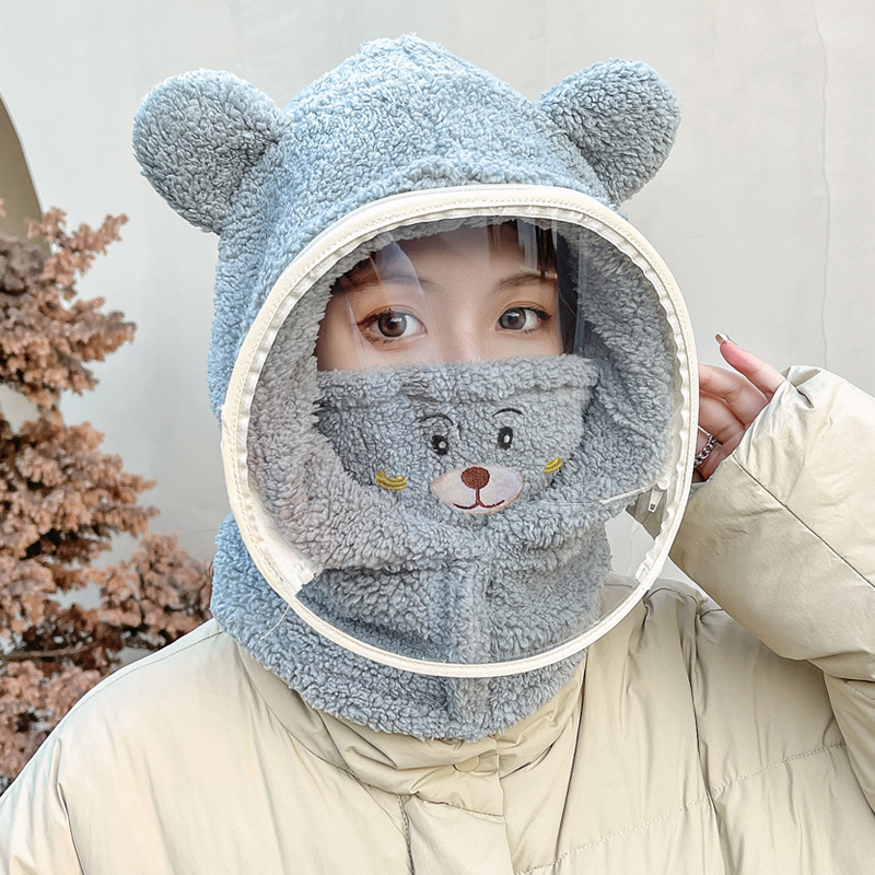 Gorro con máscara para niños y adultos, bufanda con dibujos animados, gorro cálido de lana, 2 piezas, gorros dobles para niños, Otoño e Invierno