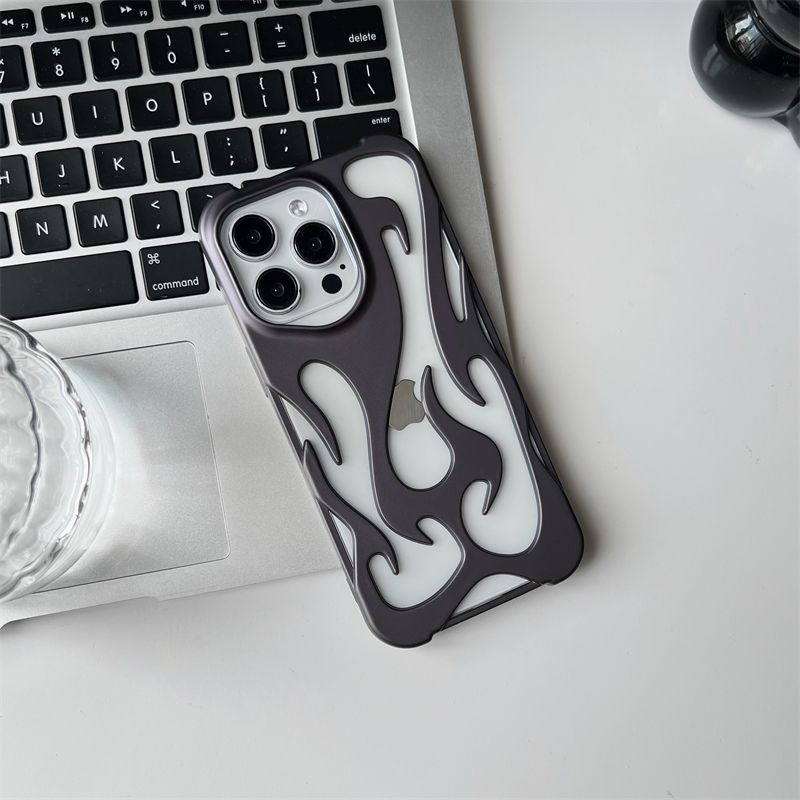 New 3D Flame pattern Hollow Slim Phone Case for iPhone 16 15 14 13 12 11 Pro Max 16E 15 14 16 Plus Shockproof Protective Cover