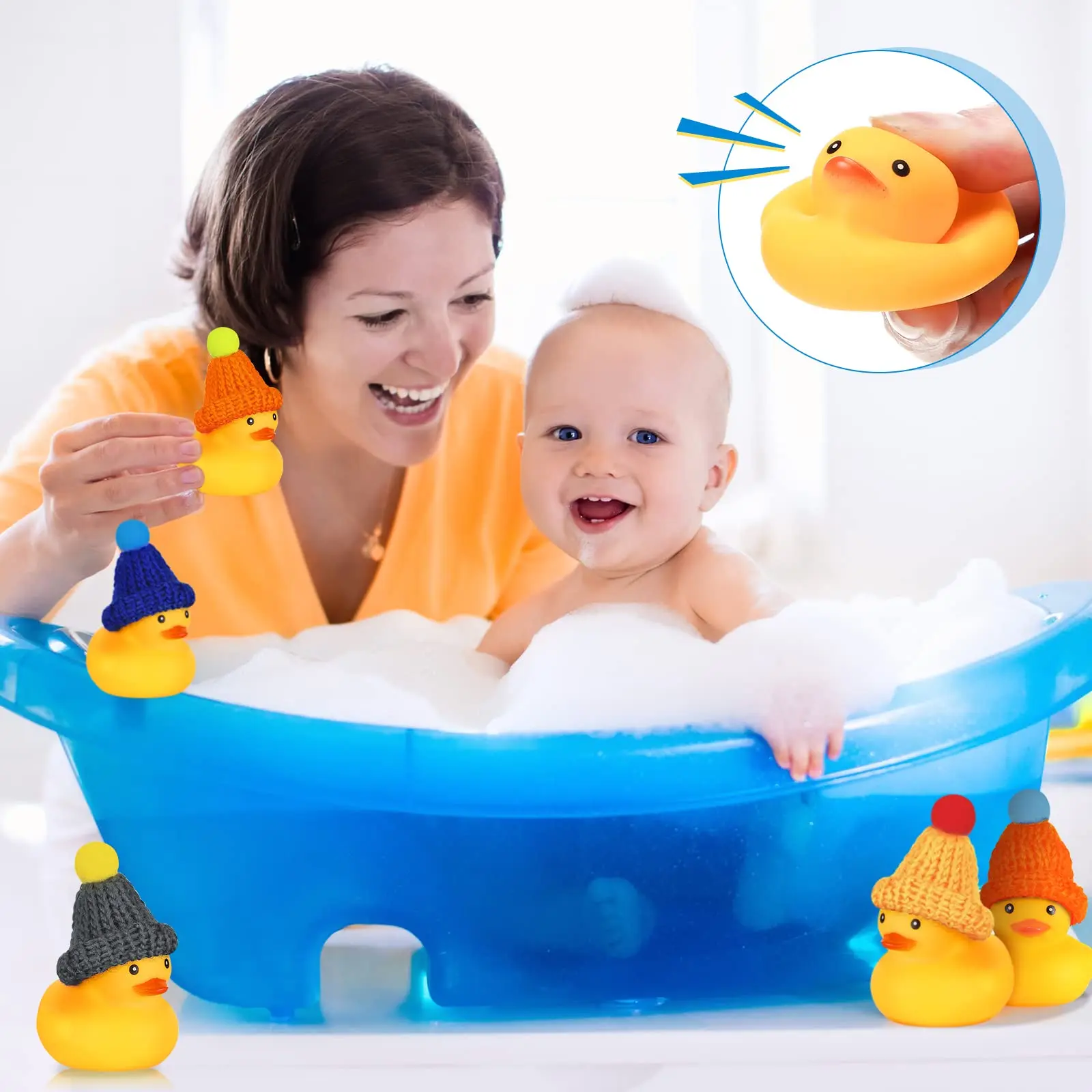 Mini Duckies de goma con 12 gafas de sol, sombreros, gorros, bufandas, 12 piezas