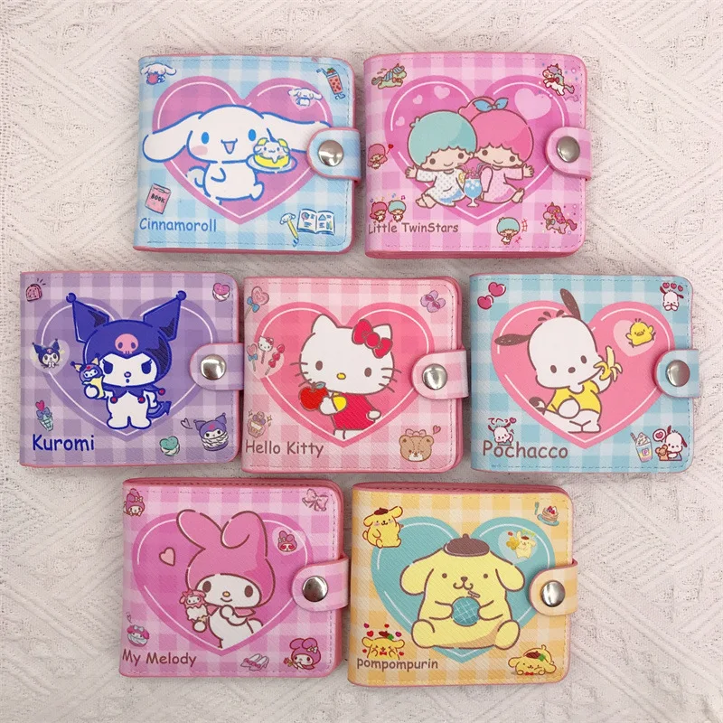 Cartera bonita de Hello Kitty para mujer, monederos Sanrio, tarjetero con cremallera para ocio, monedero Kuromi, funda de mano con estampado de dibujos animados
